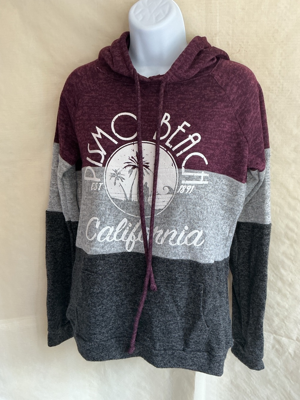 Beachcoco Colorblock Hoodie - Burgundy, Light Gray, Dark Gray